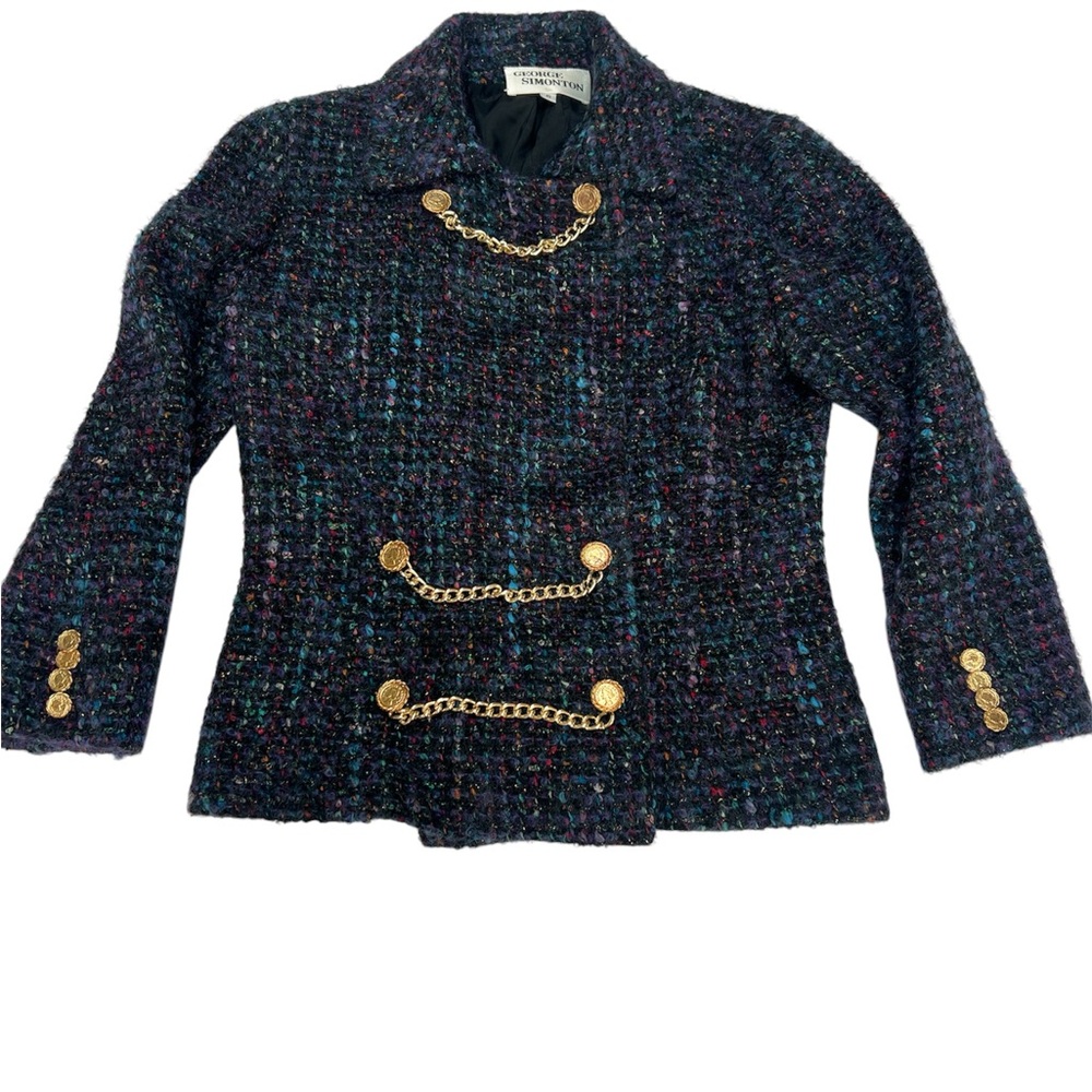 George Simonton Black Multi Tweed Chain-Front Jacket